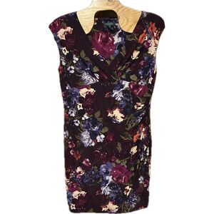 Lauren Ralph Lauren Faux Wrap Dress Women Size 22W Purple Dark Floral Sleeveless